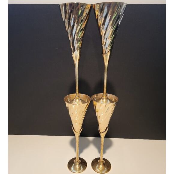Vintage Brass Champagne Flutes Set of 4 Celebration Toasting Drinkware "READ" - Picture 16 of 16